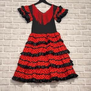 Flamenco Dress from Spain Girl's 8 Red and Black‎ Ruffles Dancewear